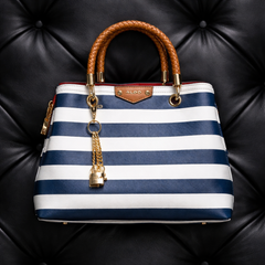 Aldo Lothycan striped satchel handbag in navy and white.