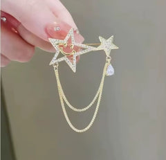 Crystal Star Tassel Brooch Pin