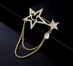 Crystal Star Tassel Brooch Pin