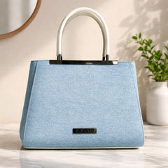 Burberry light blue denim top-handle handbag with white handles