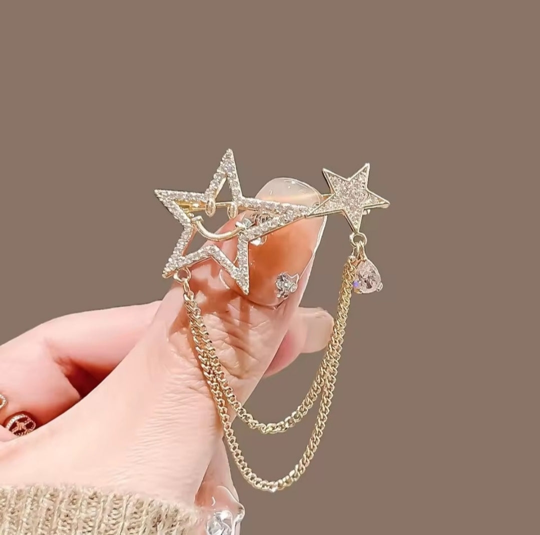 Crystal Star Tassel Brooch Pin