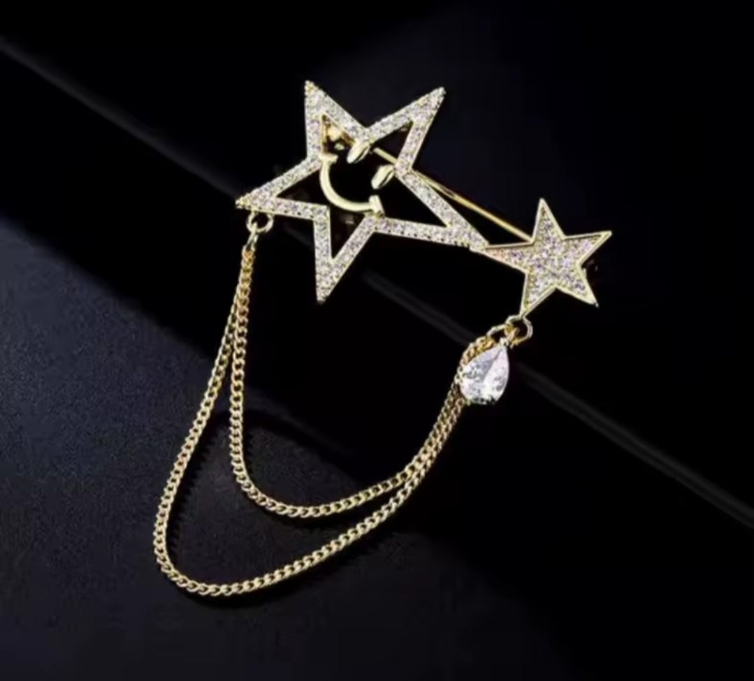 Crystal Star Tassel Brooch Pin