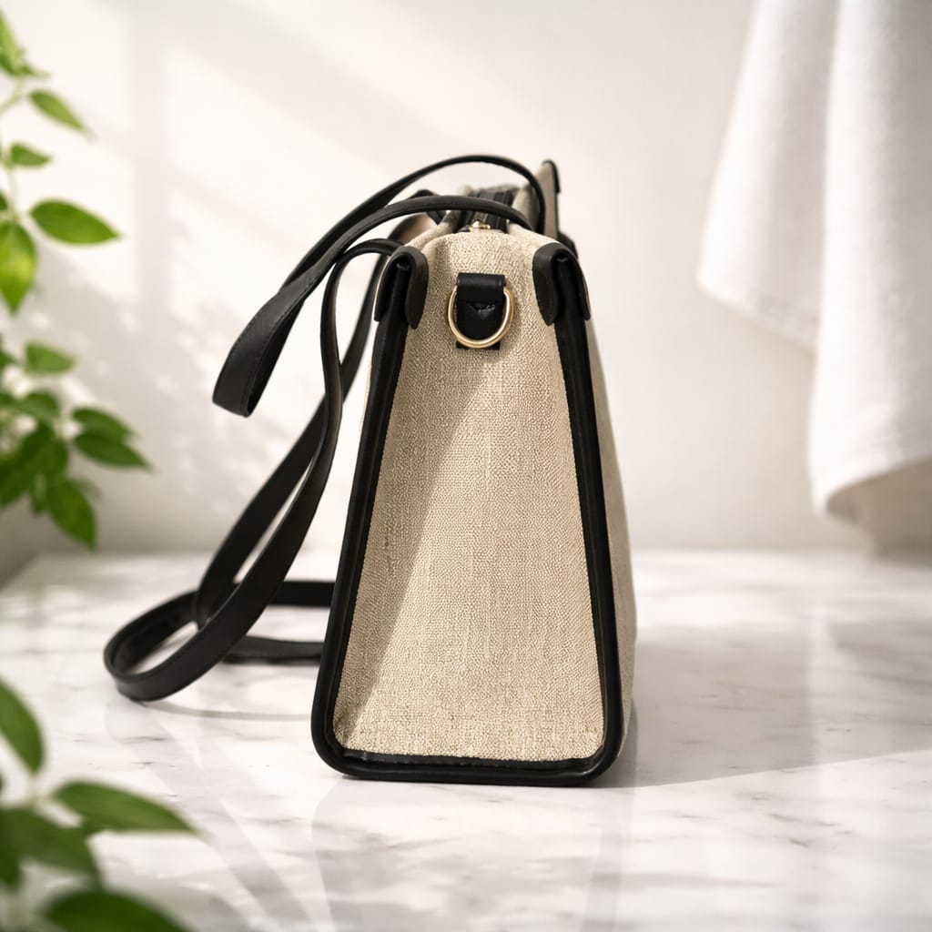 Burberry Medium Freya tote bag in natural cotton canvas with black calf leather trim