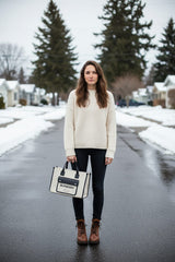 Burberry Medium Freya tote bag in natural cotton canvas with black calf leather trim