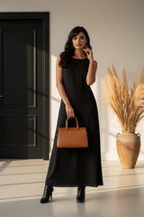 a David Jones brown top-handle handbag, likely made of PU leather.