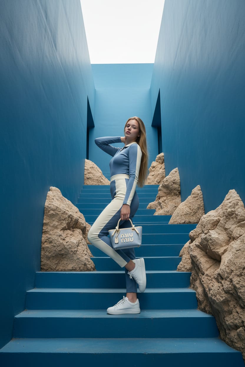 Miu Miu Beau top-handle bag in a canvas and leather material combination