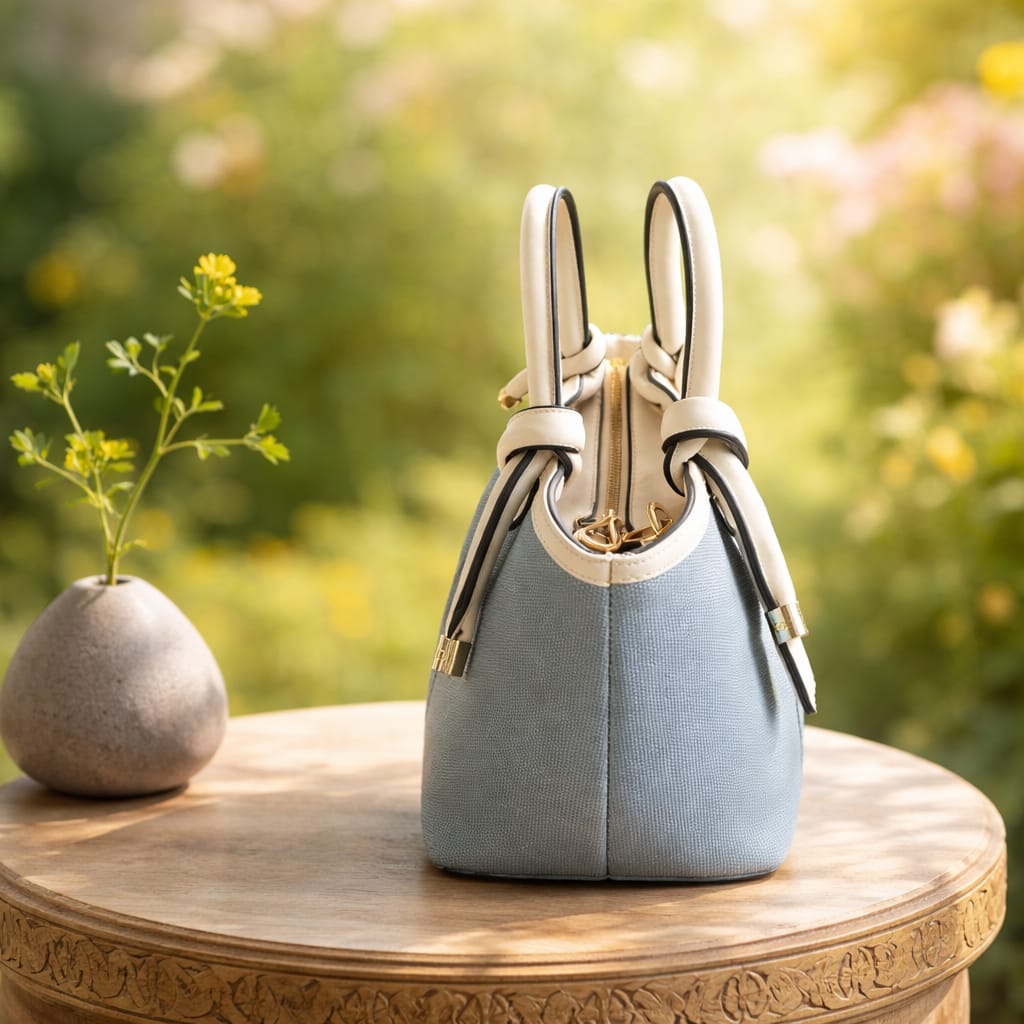 Miu Miu Beau top-handle bag in a canvas and leather material combination