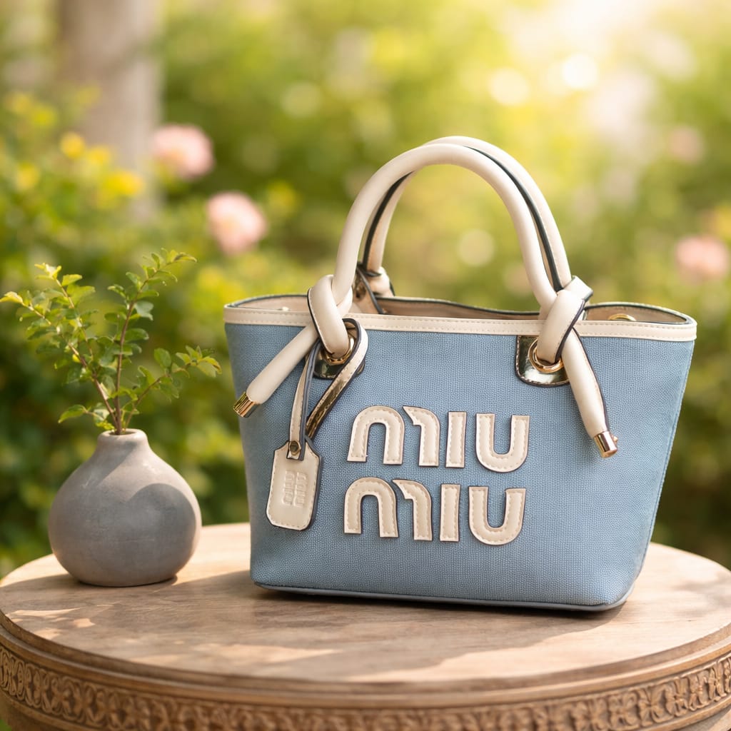 Miu Miu Beau top-handle bag in a canvas and leather material combination