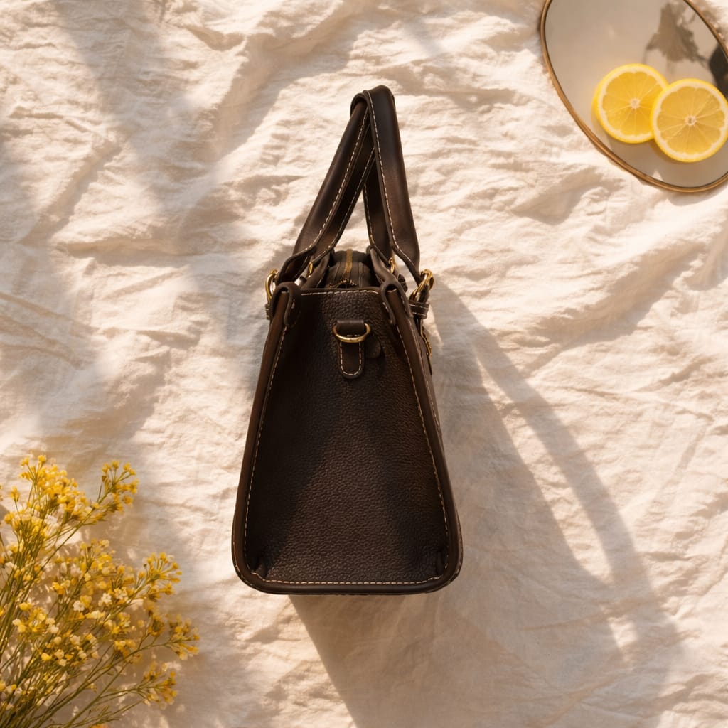 David Jones double-buckled faux leather shoulder bag.