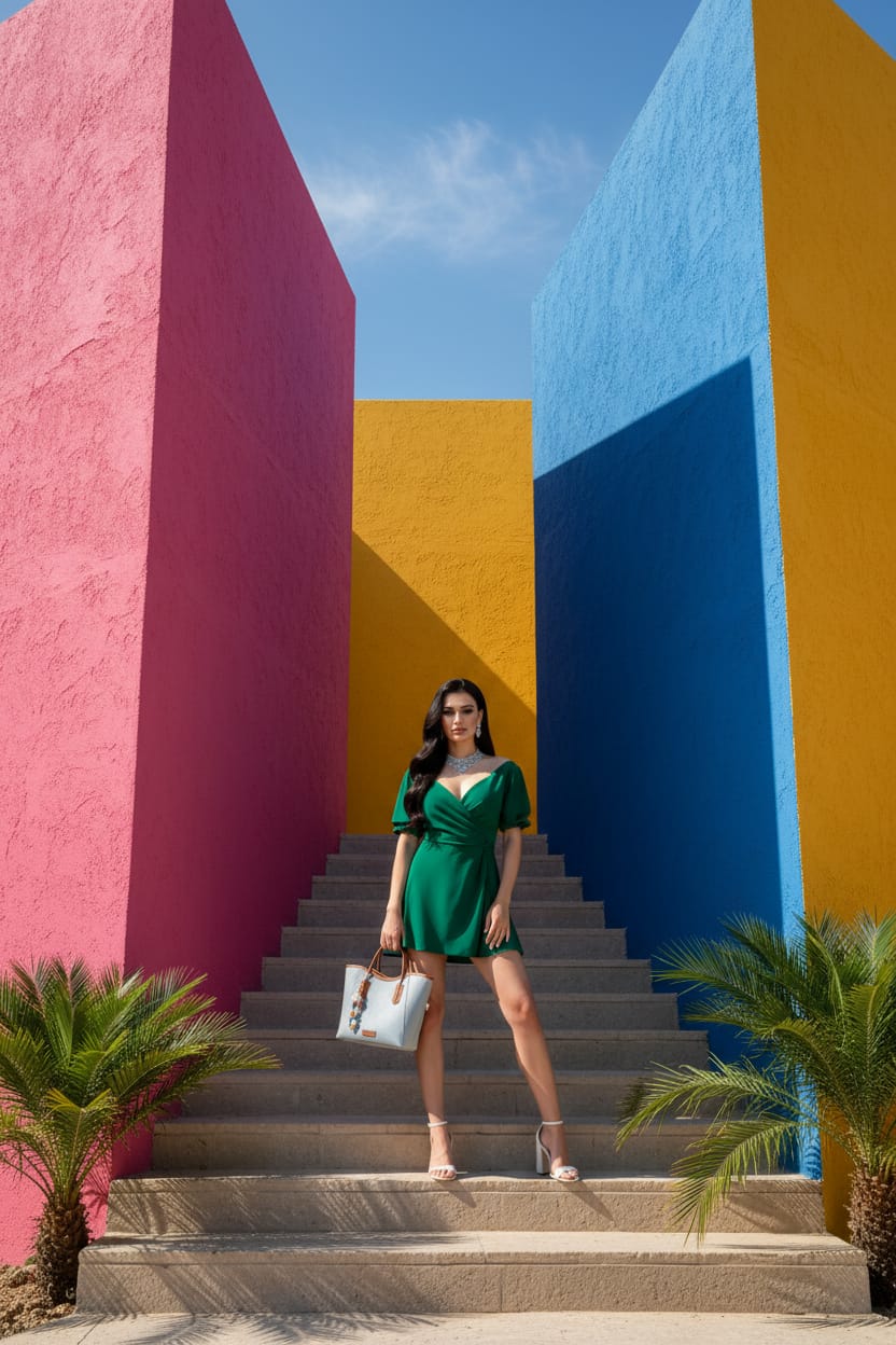 blue David Jones tote bag with brown handles and a decorative beaded charm attachment