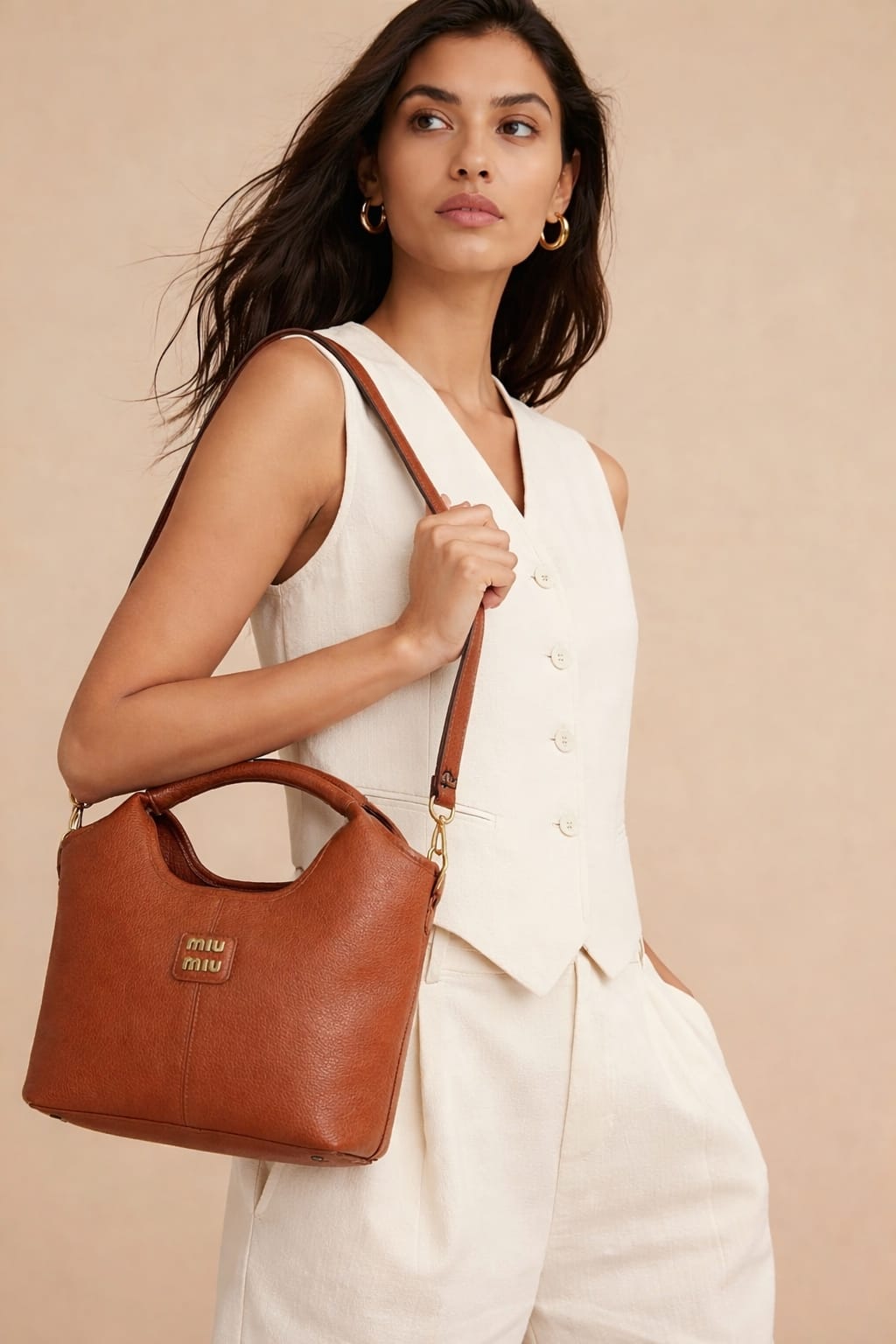 Miu Miu  leather tote bag in a brown  color