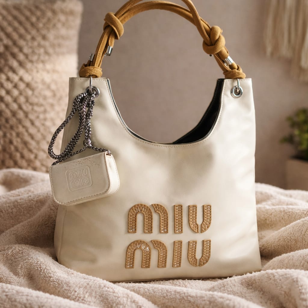  Miu Miu Nappa Ivy bag in talco leather. 